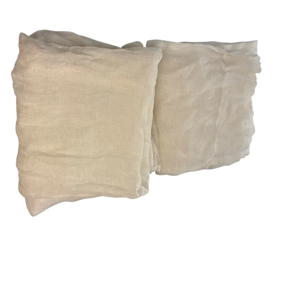 2 Crate & Barrel White Ivory  European Flax Linen Sheer Curtain Panel 52